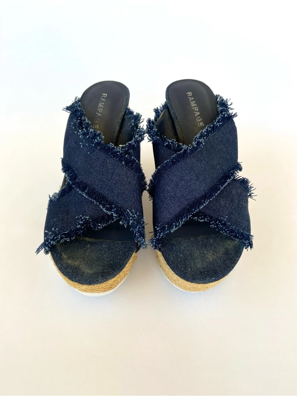 Rampage Frayed Denim Espadrille Platform Wedge Sandals Size 6.5